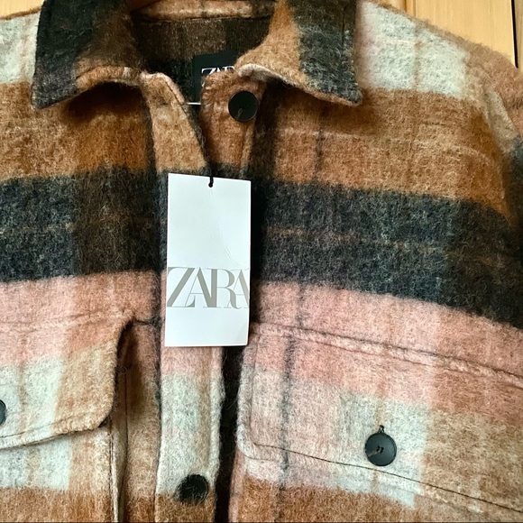 Zara cropped wool blend check shacket coat blogger - Picture 5 of 6